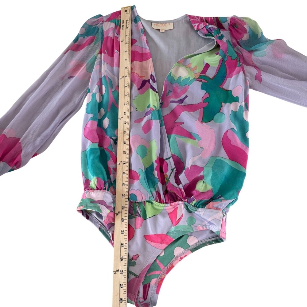 Rococo Sand Bodysuit XS Sheer Floral Deep V Boho Festival Resortwear Colorful - Picture 15 of 16